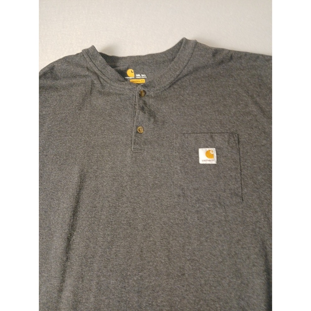 Carhartt Henley Dark Gray Pocket Logo Workwear Short Sleeve Mens S 3XLT - Picture 2 of 7